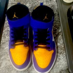 purple and gold Jordan’s Air Force 1’